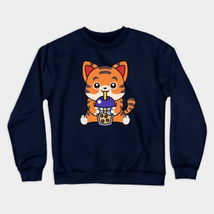 Cute Tiger Drinking Boba Crewneck Sweatshirt